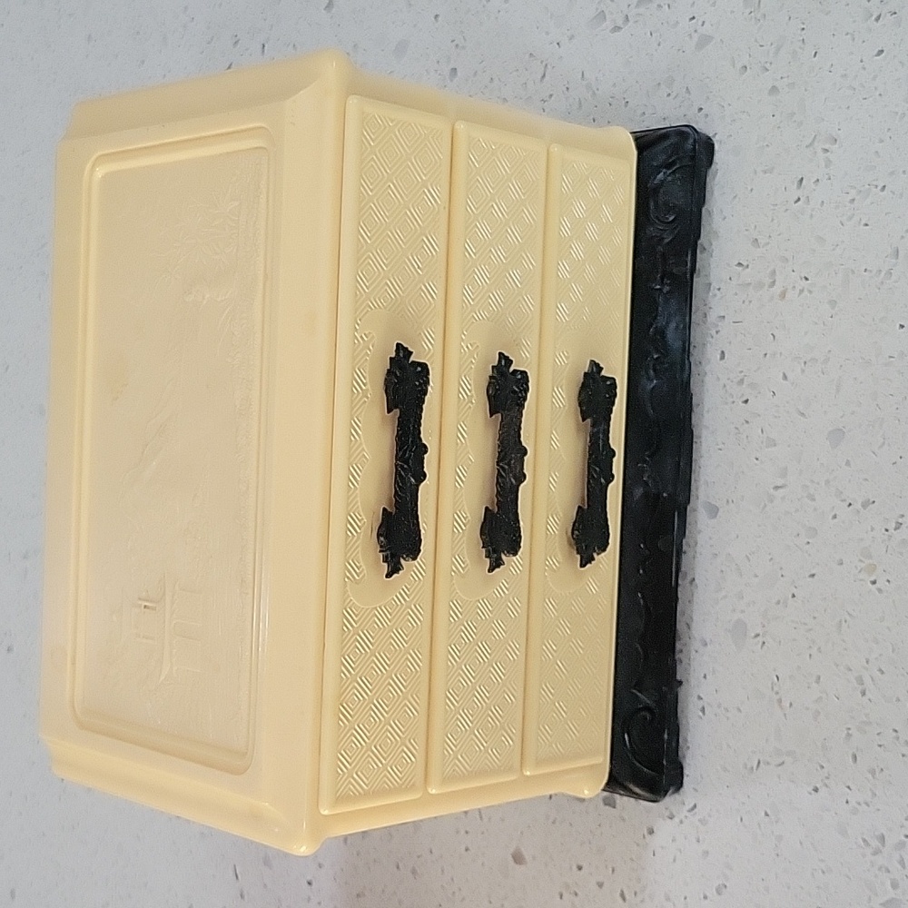 Vintage Asian Inspired Cream & Black Three Dragon Pull Drawers Jewelry Chest